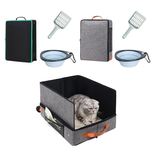 Portable Cats Litter Box With Handle Baffle Generous-Black 2