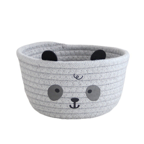 Lovely Pattern Cotton Rope Handwoven Storage Basket-Grey panda