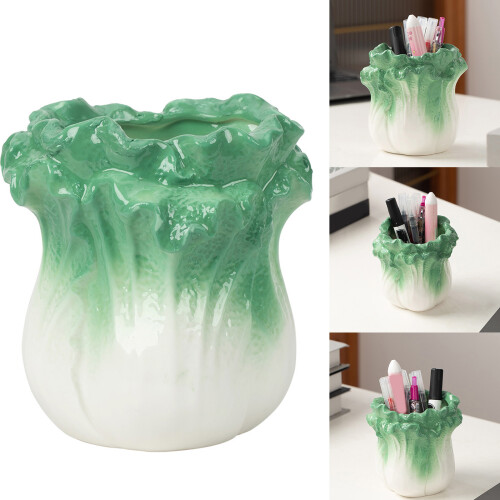 Ceramic Cabbage Shaped Pen Holder Desktop Container for Pens and 1