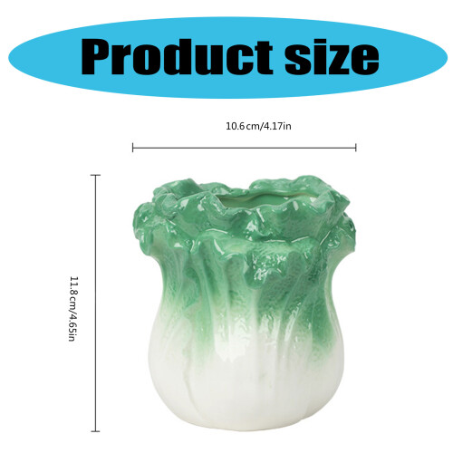 Ceramic Cabbage Shaped Pen Holder Desktop Container for Pens and 2
