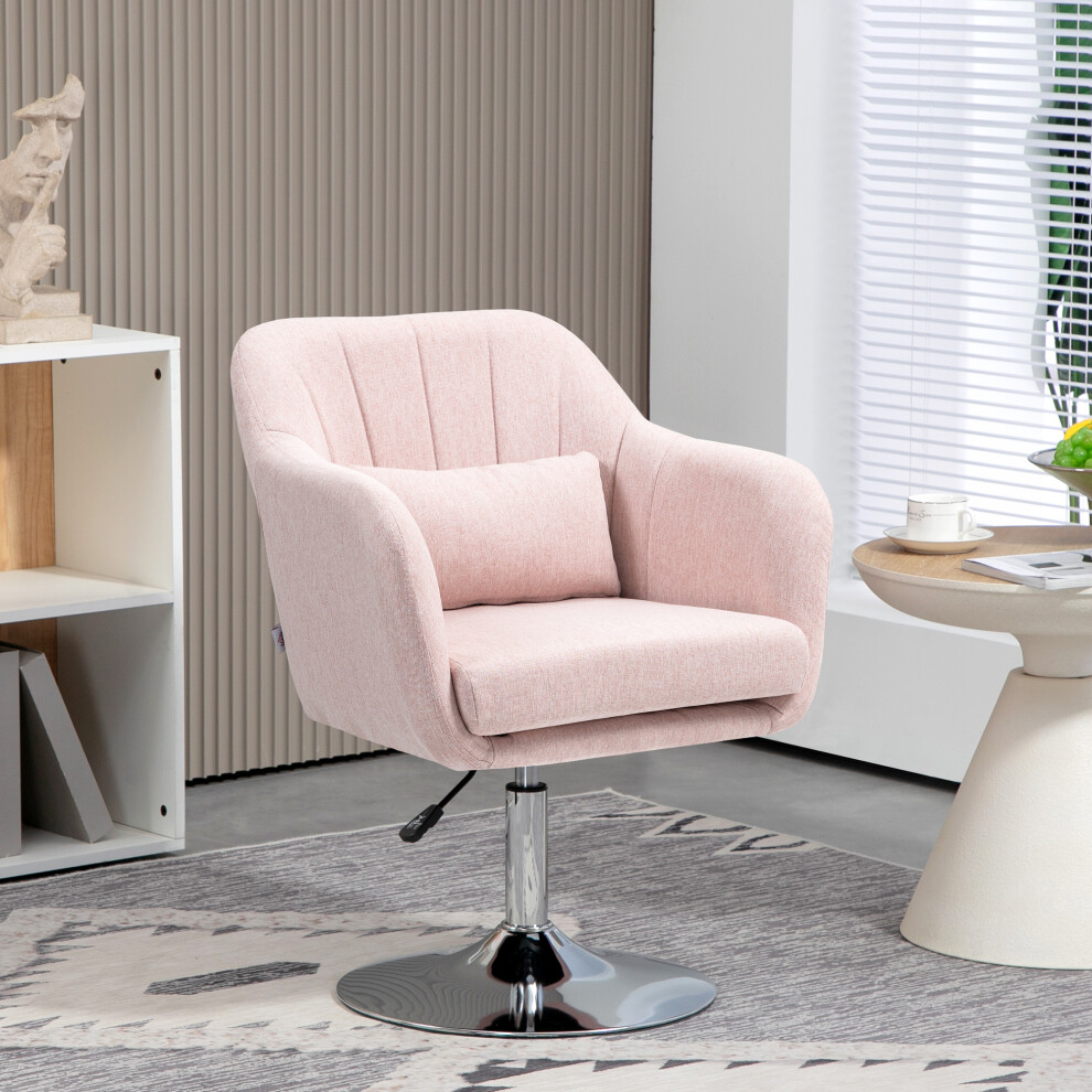 Homcom Unisex Pink Stylish Retro Linen Swivel Tub Chair Steel Frame Cushion Seat - Image 4