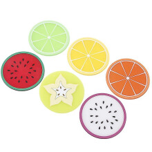 Round Shape Anti-Slip Mat, Silicone Coasters With Heat Resistance, Flexible Fruit Shaped Cup Mat For Table Decoration And Insulation Pad, Set Of 6 Mul
