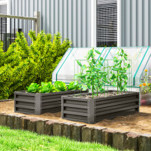 Outsunny Set of 2 Raised Garden Bed Galvanised Planter Box, Dark Grey