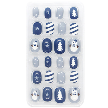 Faux ongles festifs à coller, courts, carrés, brillants, motif flocons de neige et rennes, pour Noël. Application facile pour les filles et les