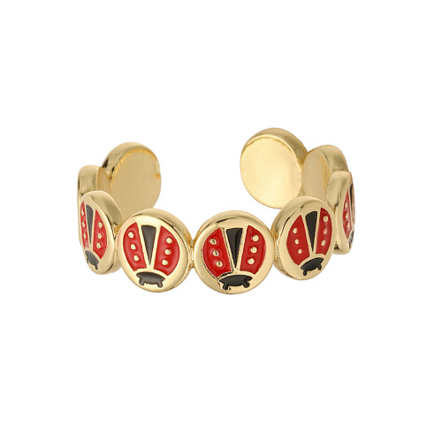 Verstellbarer Marienkäfer-Ring, buntes Emaille-Design,-B