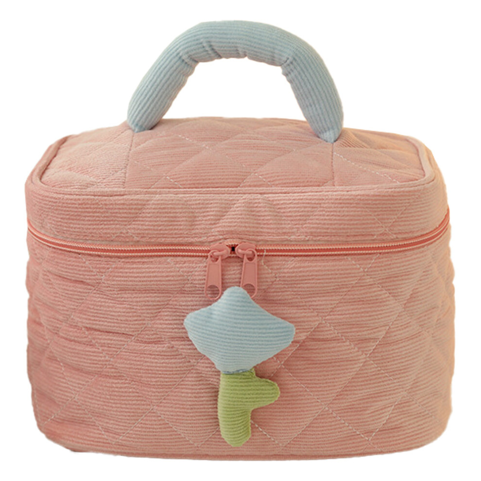 Cute Makeup Bag Set, Multi-functional Travel Organizer, Portable Cosmetic Bag with Cotton Quilted Fabric and Floral Pattern