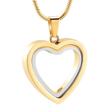 Heart Necklace Ashes Vessel Casket Necklace for Pet Urn-gold
