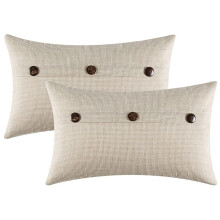 Taies d'oreiller en lin au design vintage, ornées de boutons en bois à triple bouton, idéales pour la décoration intérieure (gris foncé).