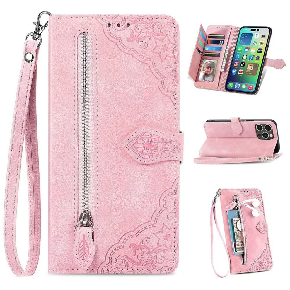 Wallet Case With Zipper Card Slots Pu+Tpu Material Skinfeel Embossed For Honor X8c Pink 9067246225551