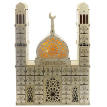 Calendário do Advento Islâmico do Ramadã com 30 Gavetas, Calendário de Contagem Regressiva para o Eid em Madeira com Luzes LED, Decoração de