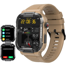 Smart Watch 1.85 Inch HD Display, Android iOS Compatible, IP68 Waterproof, Pedometer, Mens Tan