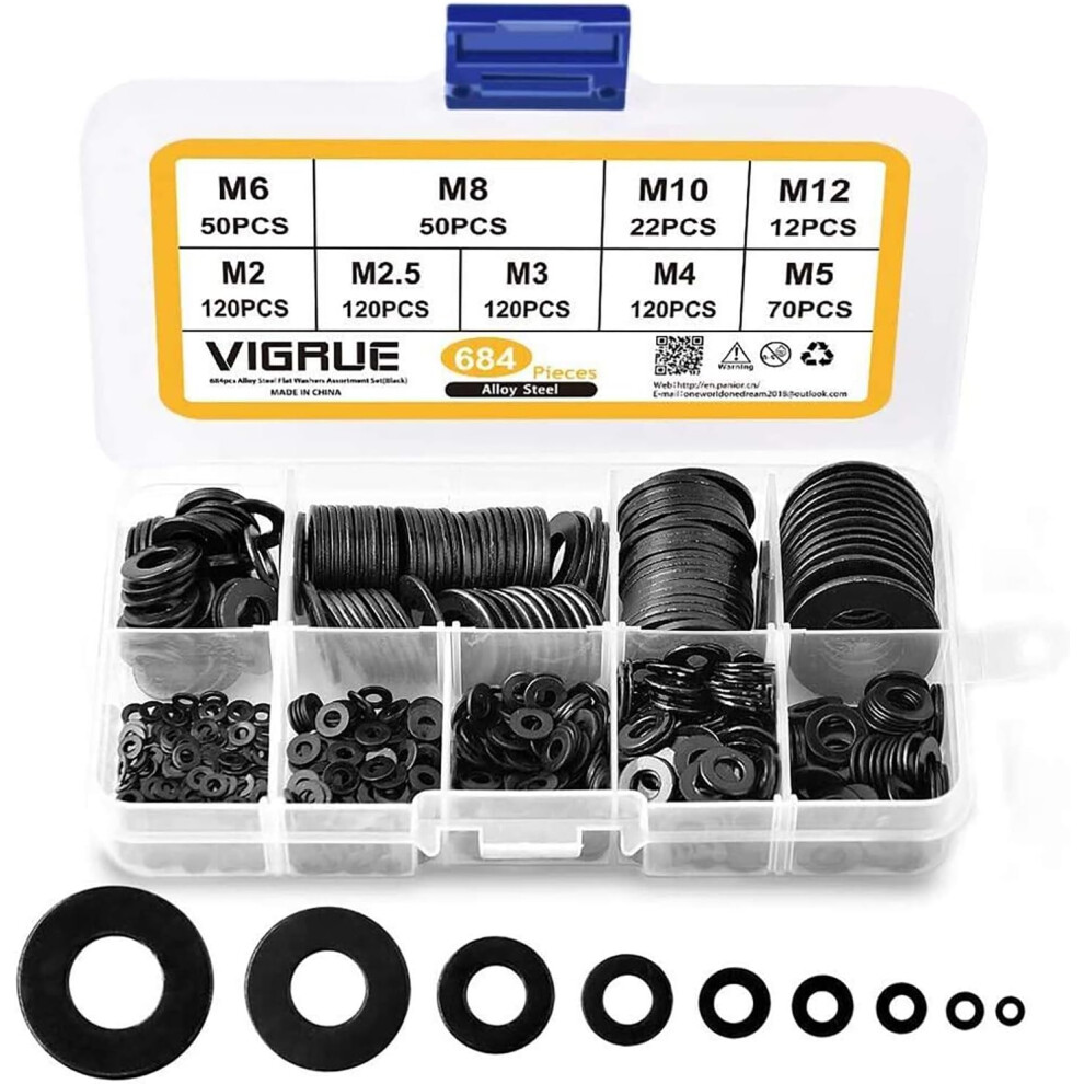 Versatile Flat Washer Collection, 304 Stainless Steel Flat Washers For Screws Bolts, Alloy Steel Material Hardware Assortment Kit For Household & Comm 9198585852334
