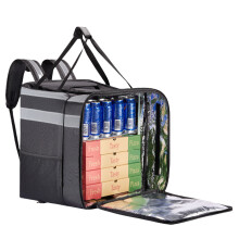Mochila térmica espaçosa com interior ajustáveis para serviços de alimentação, ideal para entrega de alimentos e bebidas. Possui divisórias