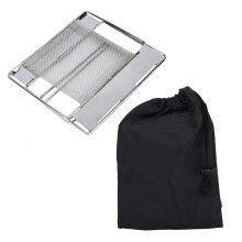 Paravientos plegable de acero inoxidable portátil para estufa de exterior, con mango de malla para distribución del calor y organizador para