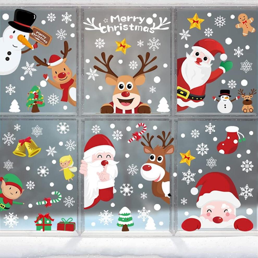 Christmas Window Clings, Santa Claus Xmas Decals For Kid's Room Holiday, Double-Sided Snowflake Reusable Long Time, 248 Pieces