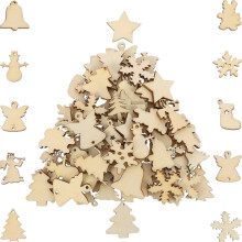 Kerstdesign hangers, onbewerkte houten ornamenten voor creatieve kerstdecoratie, 150 stuks in diverse vormen, lichtgewicht en duurzaam voor