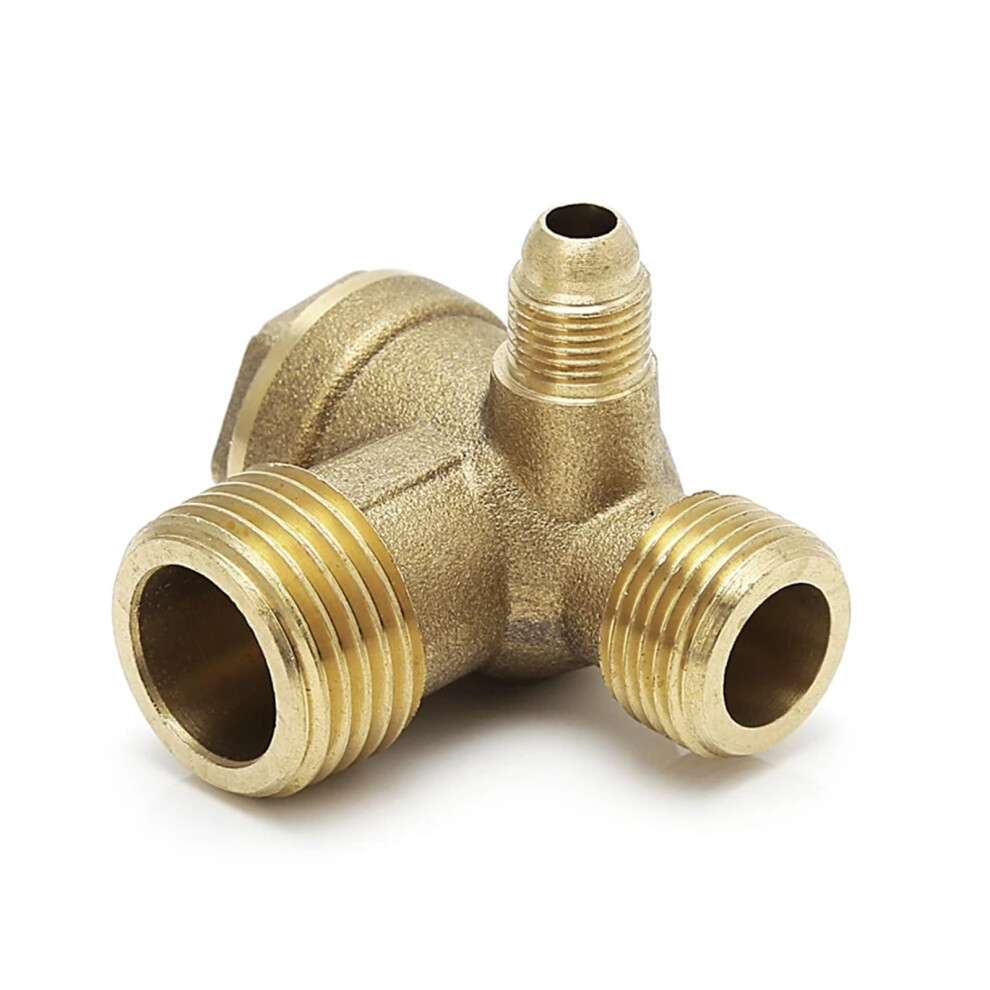 Three Way Valve, Male Thread, Metal Air Compressor Check Valve, Gold Tone, Compact Design 9323874373003