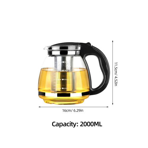 1 2000 ml glaskanne mit edelstahlsieb und griff, hitzebeständig 1