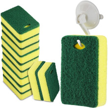 Esponja de limpeza multiuso para louças de cozinha, esponja de limpeza resistente que não risca, dupla face, reutilizável, garante limpeza sem