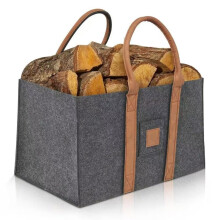 Firewood Carrier 50x30x31 cm, Folding Felt Basket, HeavyDuty Wood Bag With Handles, Reinforced Stitching