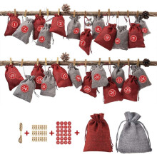 Sacos para Calendário do Advento em Linho Natural com Cordão para Contagem Regressiva de Natal Faça Você Mesmo, Decorações de Natal Fáceis de