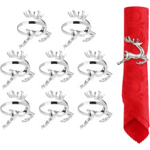 Anéis de estilo contemporâneo para coleções completas de mesa, elegante conjunto de anéis de guardanapo prateados com veado, 6 peças de