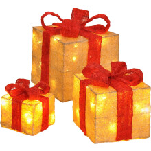 Goldene, faltbare Weihnachtsgeschenkboxen mit LED-Beleuchtung für drinnen und draußen, rostbeständiger Rahmen für lange Haltbarkeit, ideal für