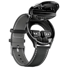 Smart Watch With Earbuds 2In1 35mm Round Dial Fitness Watch IP67 Waterproof iOS Android Heart Rate SpO2 Leather Band