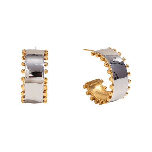 Gold Bead Edge Stainless Steel Texture Opening-Stud earrings