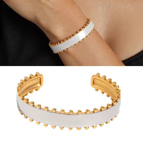 Gold Bead Edge Stainless Steel Texture Opening-Stud earrings 1