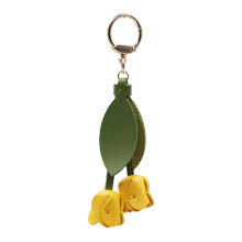 Porte-clés tulipes élégant en alliage de cuir PU,-Jaune