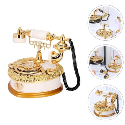 1Pc White ABS Musical Storage Box Retro Telephone Desktop Decor 1