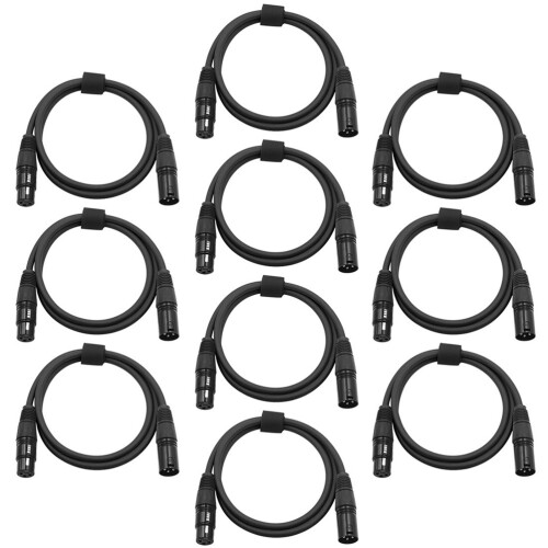 10Pcs Dmx Cable 3-Pin -Free Copper Moving Head Light Cord