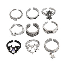 9-teiliges Silber-Ring-Set aus stabiler Legierung für Herren und