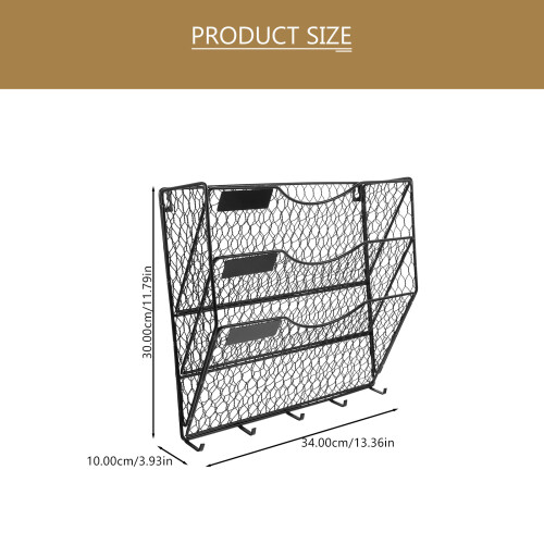 Black Metal Wall File Organizer with Hanging Wire Baskets 1