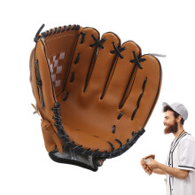 Youth Catchers Mitt, PU Leather Cushioned Palm, Thickened Padding, TBall Glove, Brown/Black, Size M