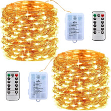 Smart Remote Controlled LED String Lights, Set Of 2, For Garden Patio Decor, 8 Lighting Modes Including Pulse, Flash, And Blink, ETL-Certified Adapter