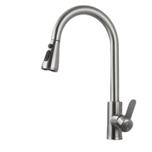 Torneiras de cozinha modernas, com design de arco alto e pulverizador retrátil, torneira monocomando em níquel escovado para controle de água sem
