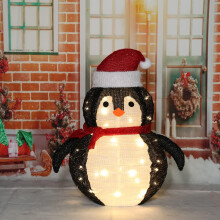 Sisä- ja ulkokäyttöön tarkoitettu joulupingviini, edullinen pistorasiaan kytkettävä ulkosisustus, merkkijono lämpimän valkoisilla lampuilla