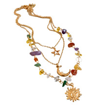 Sun Pendant Necklace with Natural Stone Accent And Titanium-31