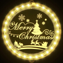 Creatieve kerstraamdecoratie, LED-kerstverlichting op batterijen, eenvoudig op te hangen acryl raamornamenten, kerststalontwerp met warme uitstraling