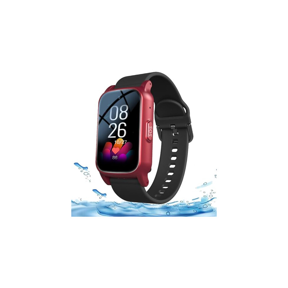 Red Fall Detection Smartwatch For Seniors, Gps Tracker, Emergency Assist Button, Fall Alarm,