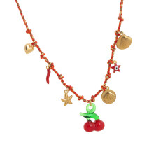 Stainless Steel Adjustable Chain Necklace with-Red cherry