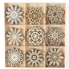 Gladde sneeuwvlokornamenten, 27 stuks houten kerstdecoratie, perfect voor doe-het-zelf knutselprojecten en rustieke kerstboomversiering, jute touw