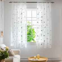 Moon and Stars Pattern Sheer Curtains Tulle Drapes 1m x 1m Living Room Window Treatment Silver