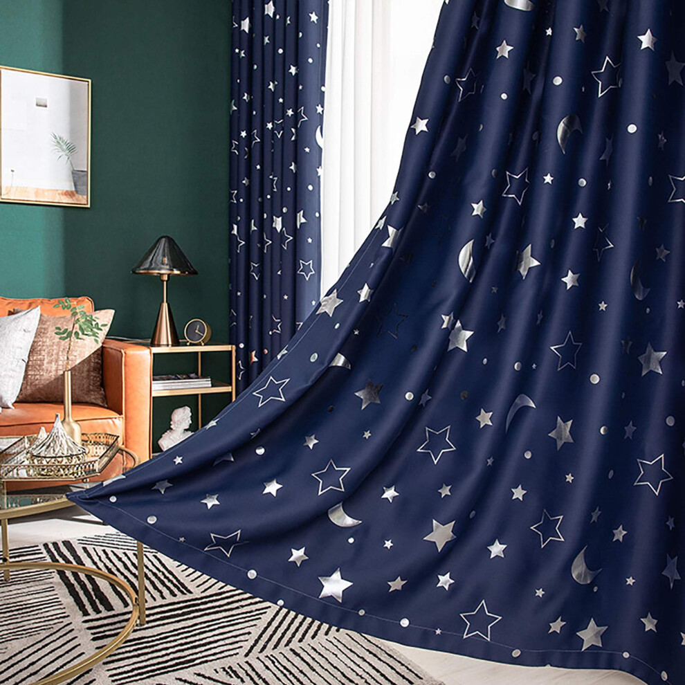 Blackout Curtains Grommet Kids Room Window Room Darkening Drapes Thermal Insulated Navy 100X250cm 2 Panels Blue