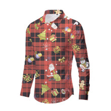 Men's Christmas Shirt Slim Fit 3D Digital Print Xmas Shirt Ugly Christmas Shirt Brick Red XXL