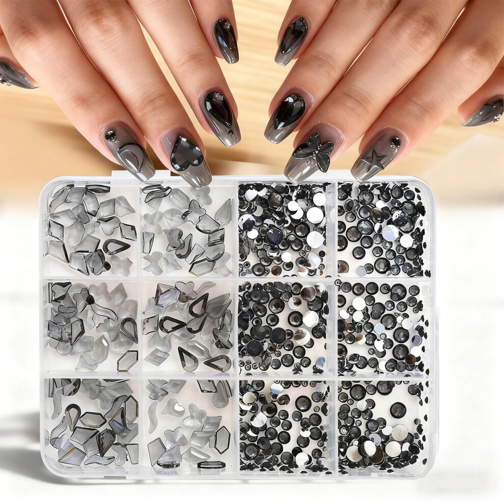 1Set Easy to Apply Nail Rhinestones Assorted Designs-12color