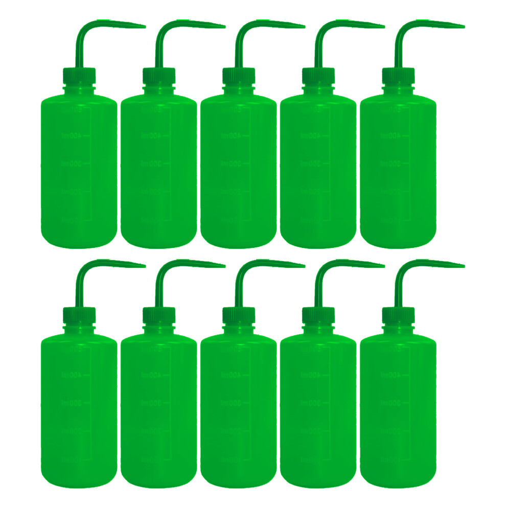 Green 10Pcs 500Ml Laboratory Wash Bottles Abs Angled Spout