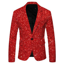 Men's 3D Shiny Slim Fit Casual Suit Jacket, Wine Red, 3XL, Sporty Transition, Wedding Party